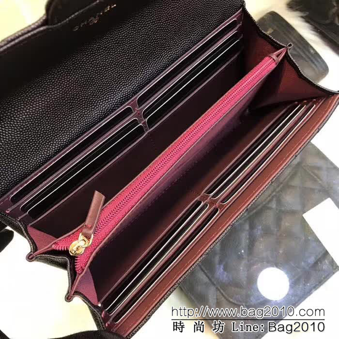 CHANEL香奈兒 經典cf長款錢包 荔枝紋v格紋路 亮金五金 80758  DJC3169